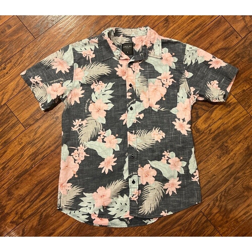 Hawks Bay Shirt Mens Hawaiian Resort Palm Button-Front Camp Cabana- Med